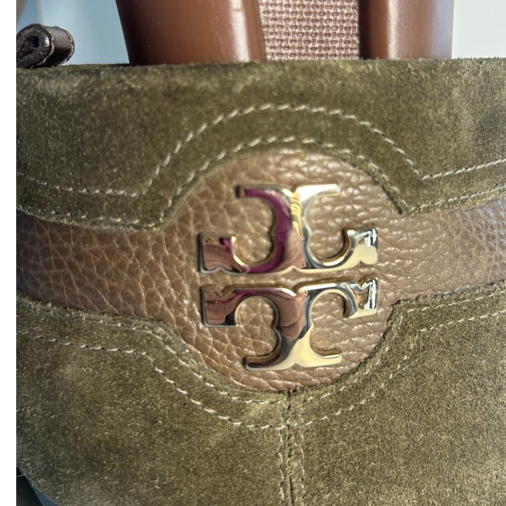 Tory Burch Aaden Wedge Dark Green Suede Ankle Boots Sz 10.5 - Picture 5 of 7